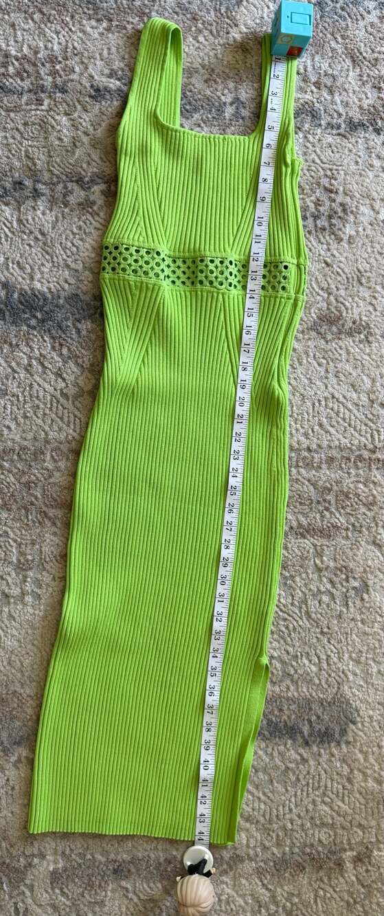 House of Harlow 1960 Ribbed Knit Eyelet Waist Midi Dress in Lime Green - Picture 2 of 8